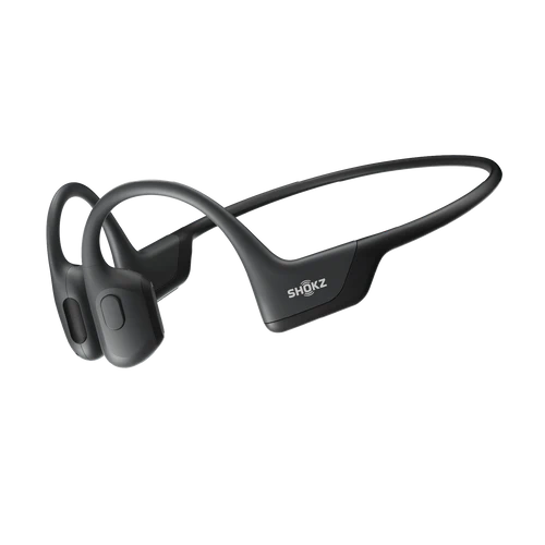 Black Shokz OpenRun Pro wraparound headphones on a plain background